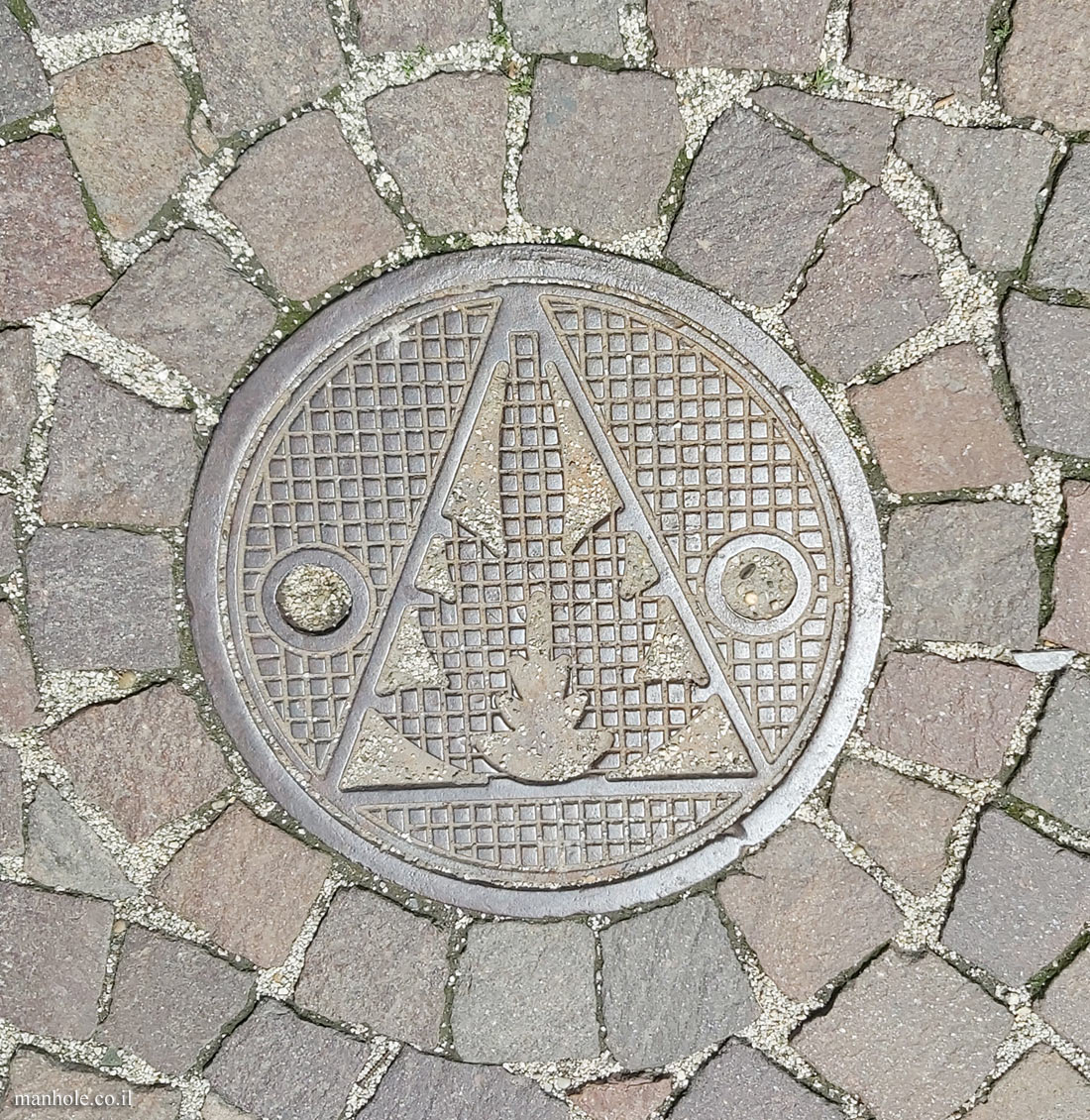 Budapest - A triangle surrounded by a circle with an illustration of a leaf